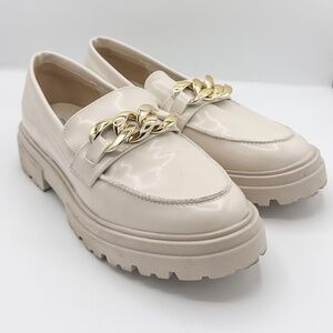 Steve Madden Cream Gold Chain Platform Loafers